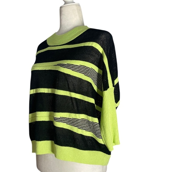 Kerisma Knit Top Black and Neon Green Striped Sweater Bold - Picture 7 of 8
